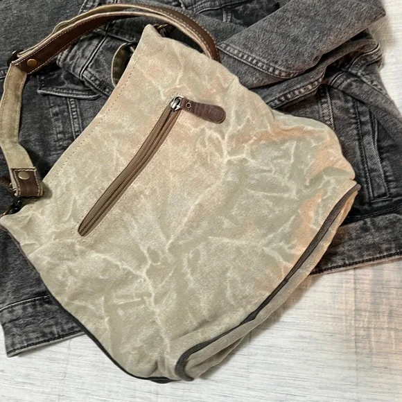 Canvas Shoulder Bag - Brown and Black by Myra Bag - Picture 3 of 11